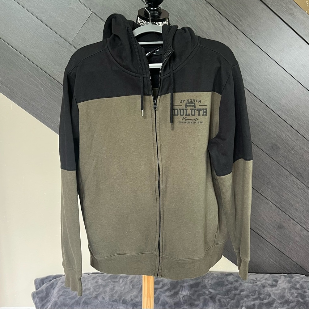 Men's Black and Olive‎ Zip-Up Sweater Duluth MN